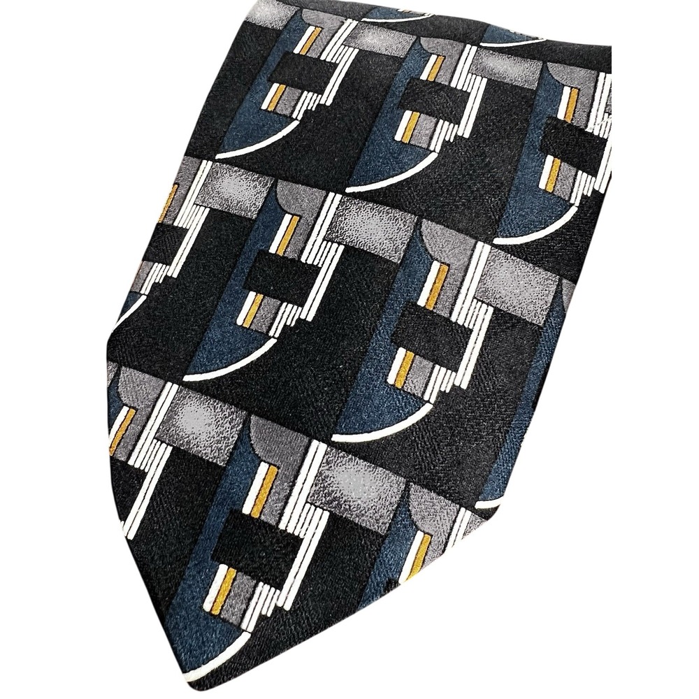 Haggar Men's Tie Blue Multicolor Geometric 100% Polyester